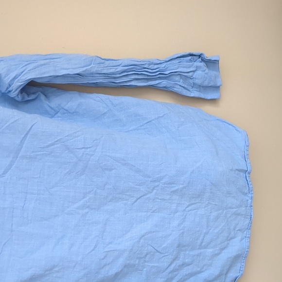 Large Blue Shein Shirt Roll Tab Sleeves Collared Button Up Gold Buttons - Picture 14 of 14